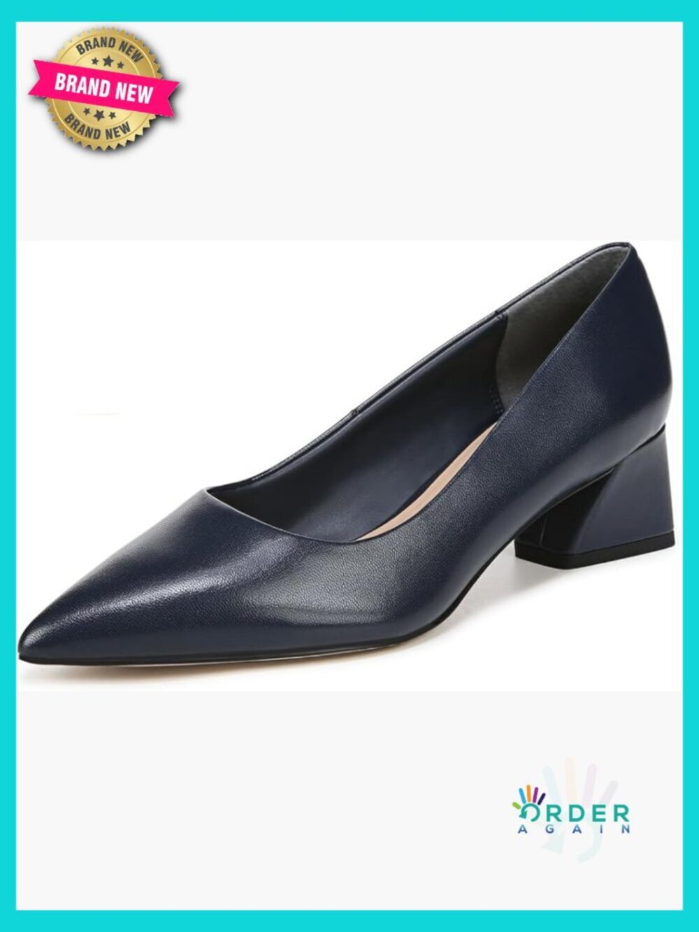 Pointed Toe Block Heel Pumps - 2.25 Inch Heel - Slip On Dress Shoes -